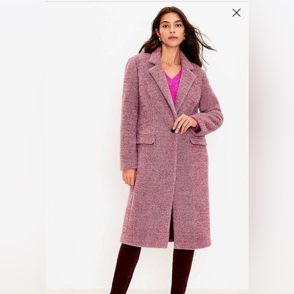 Loft Petite Cozy Herringbone Coat